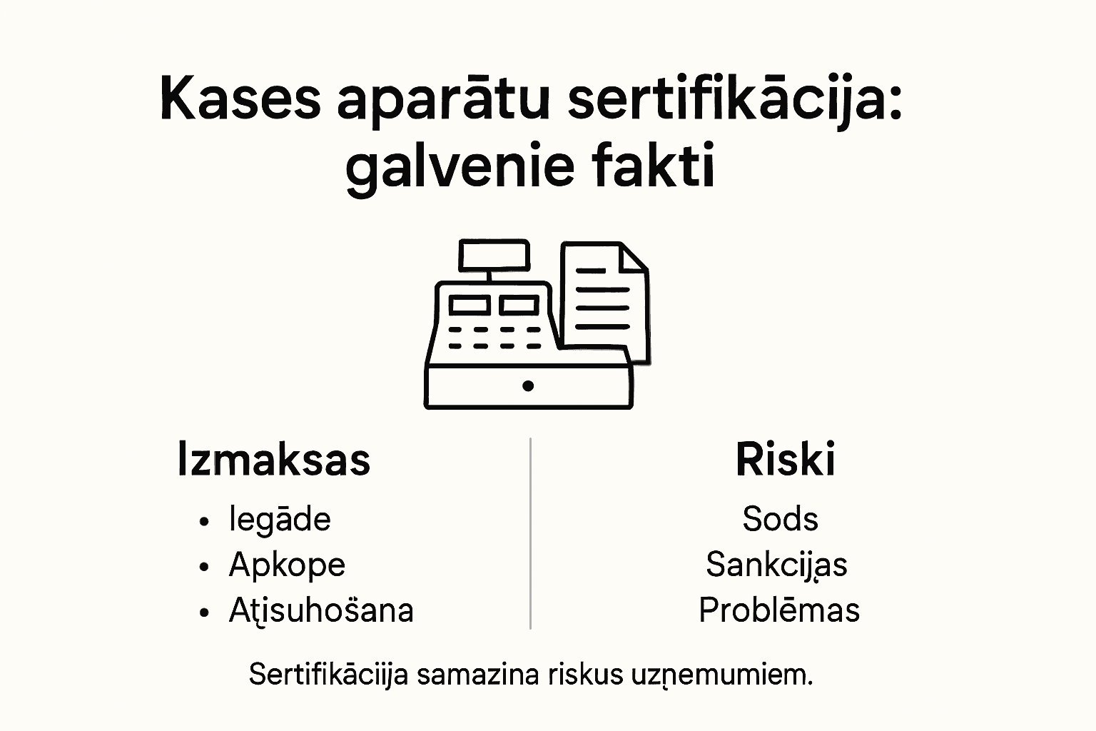 Vizualizācija par sertifikācijas izmaksām un iespējamajiem riskiem