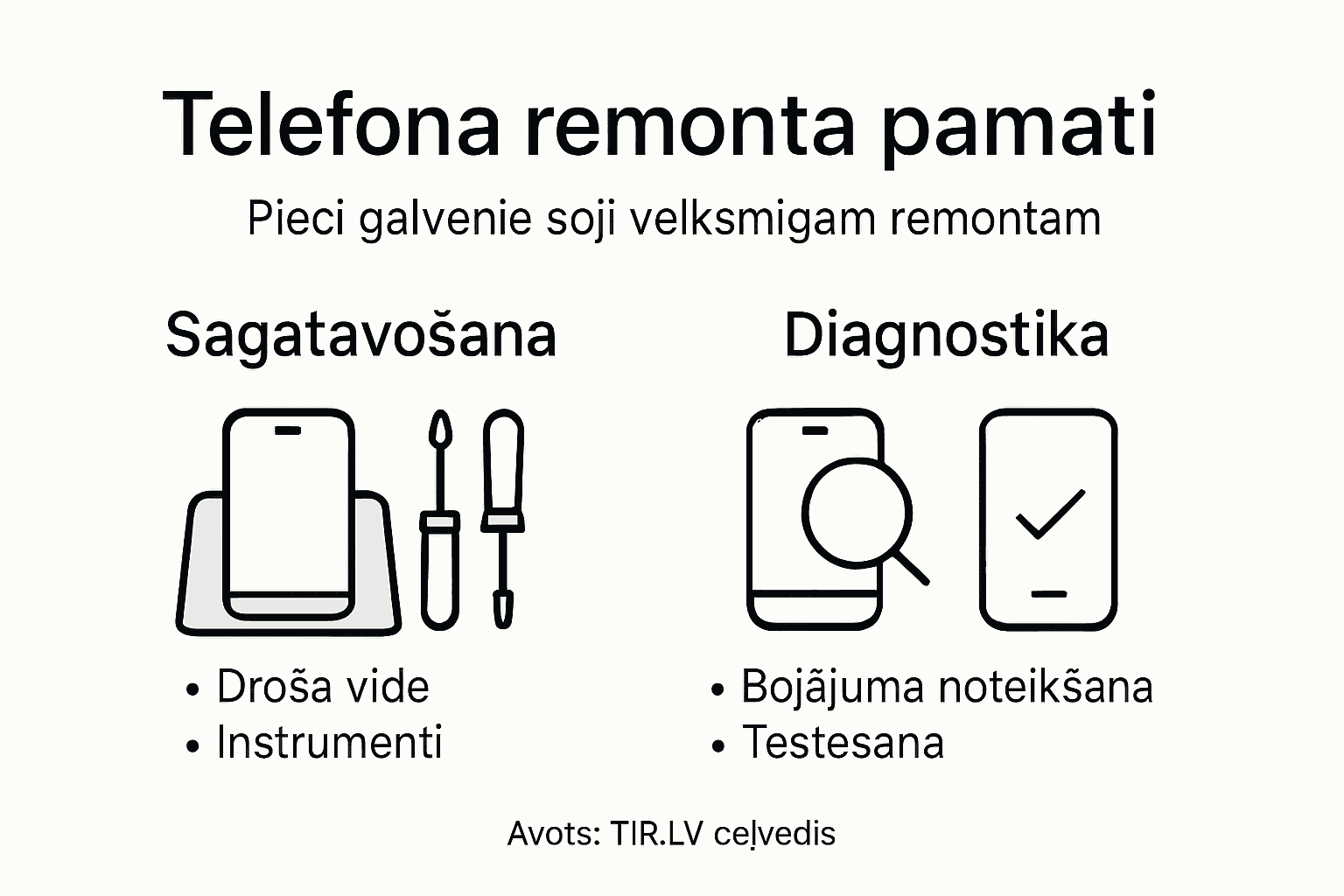Infografika ar soli pa solim izskaidrotu telefona remontu
