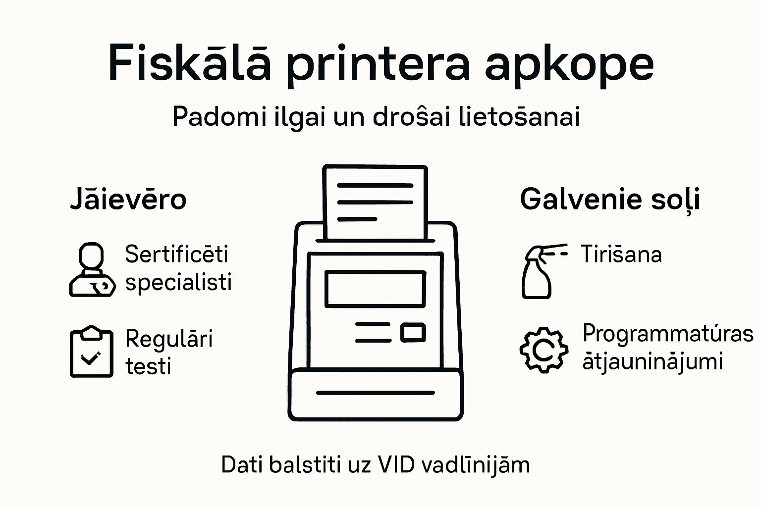 Vizualizēts ceļvedis fiskālā printera apkopšanai: soli pa solim