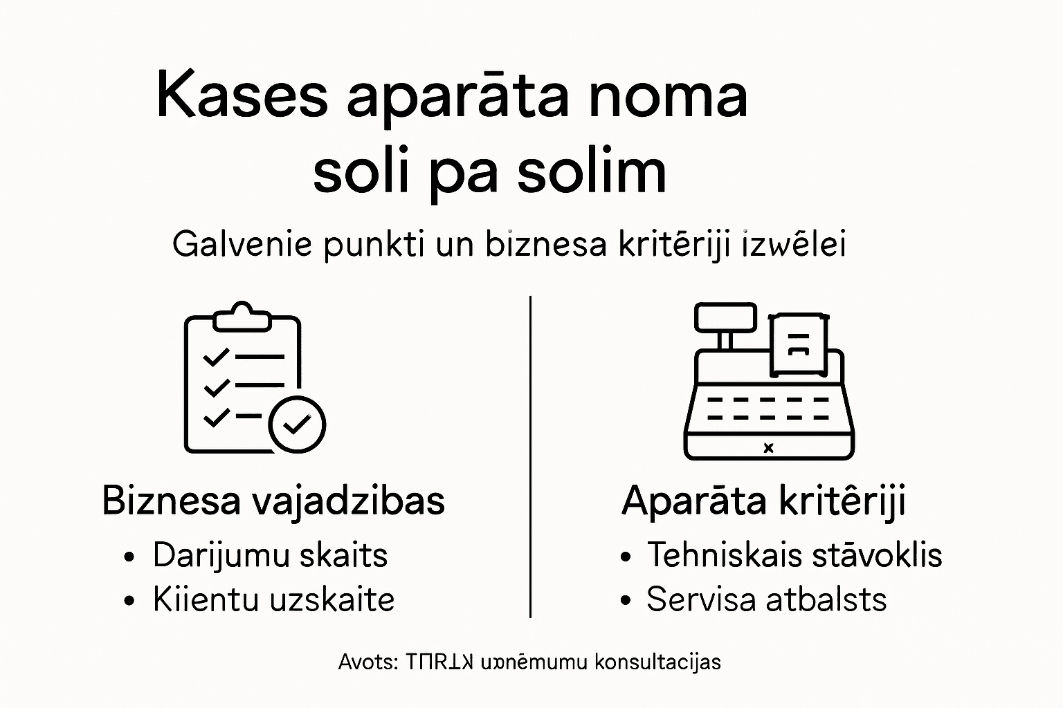 Infografika: Galvenie soļi kases aparāta nomai