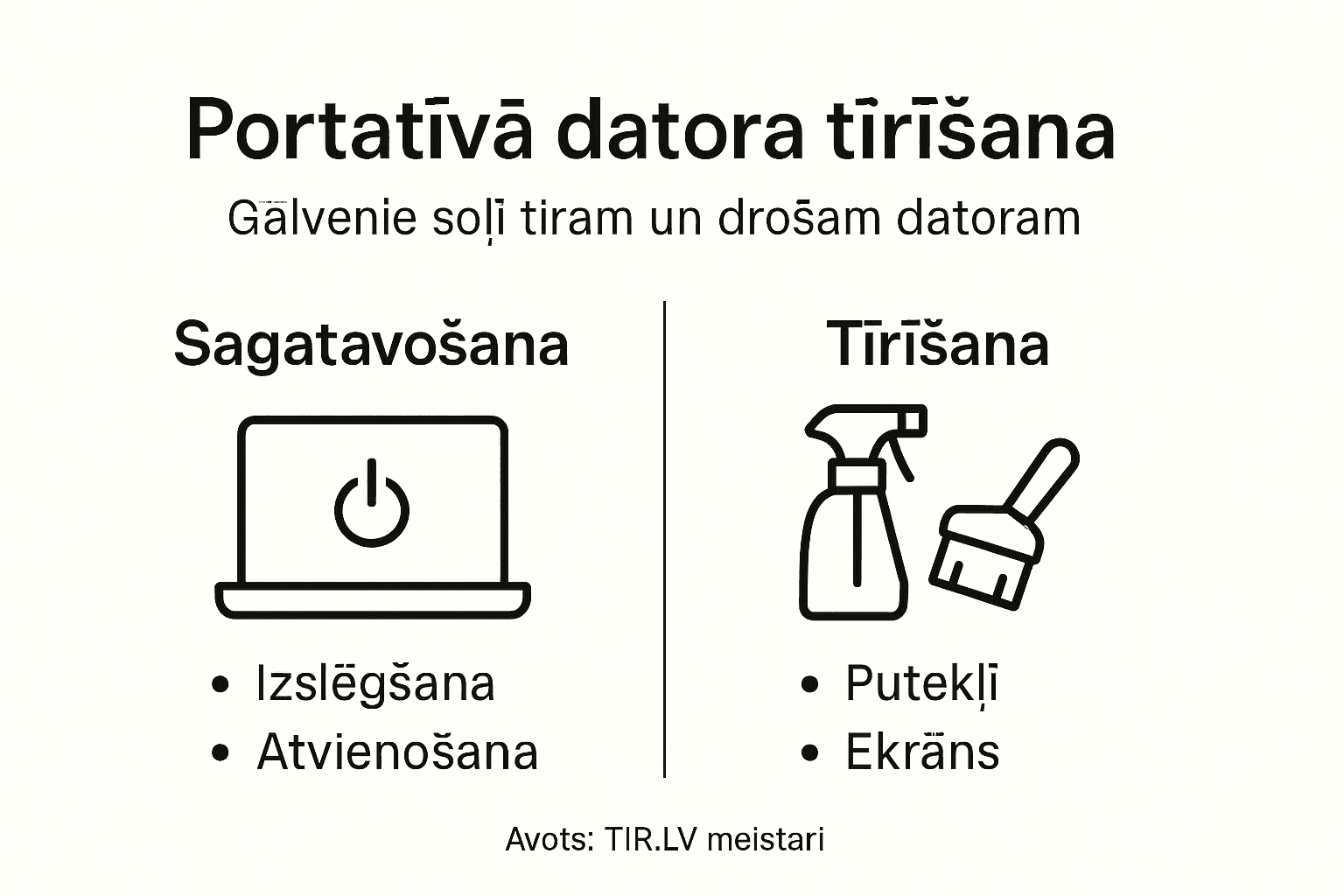 Infografika: soli pa solim, kā pareizi iztīrīt klēpjdatoru