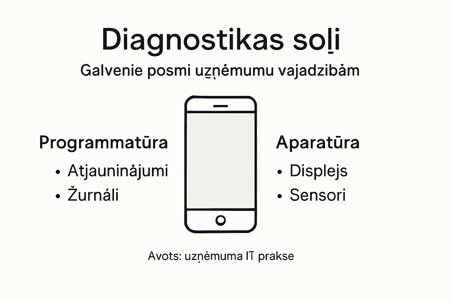 Infografika: soļi mobilās ierīces diagnostikai uzņēmumam