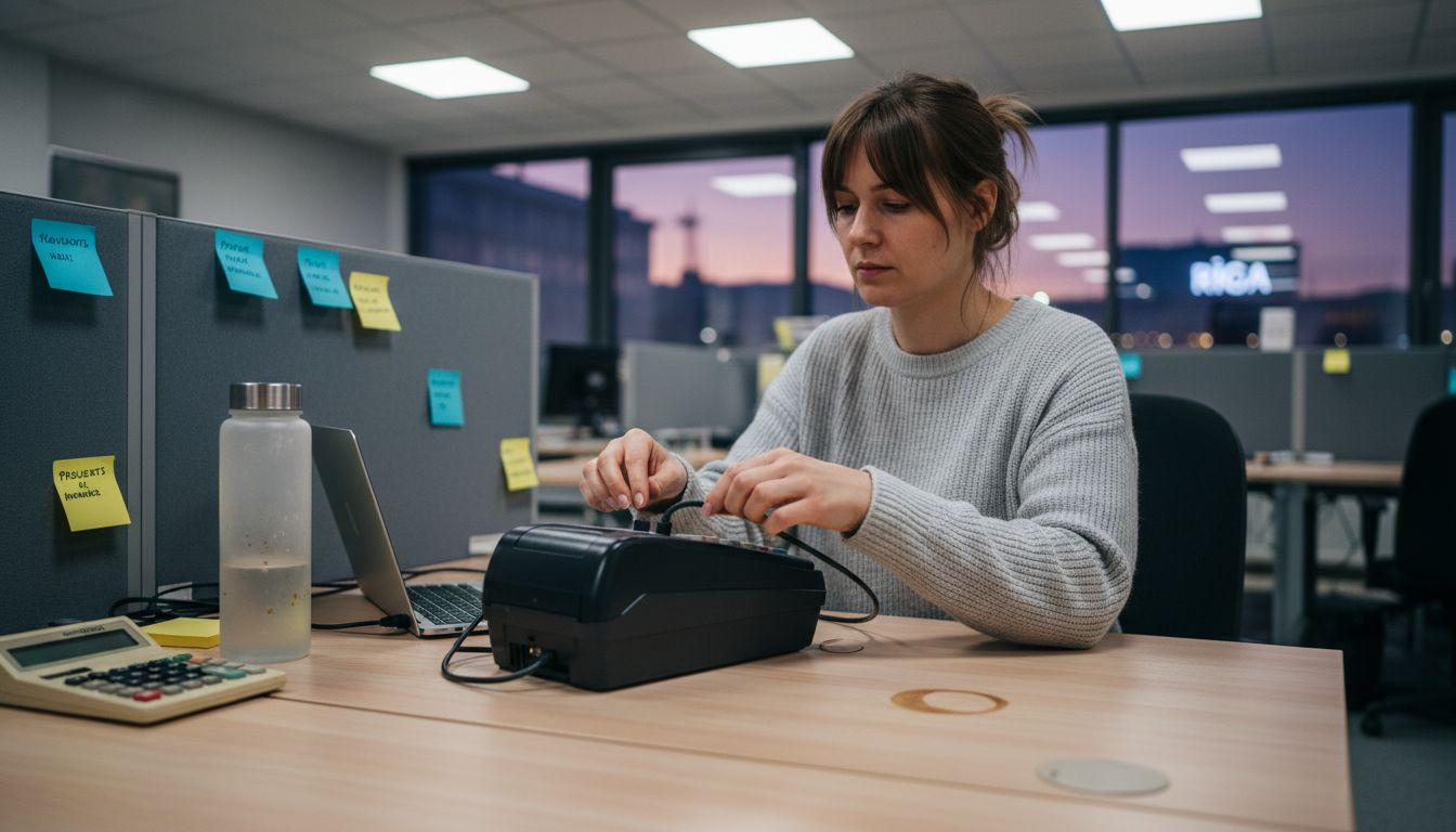 IT speciālists ievieš kases sistēmu uzņēmuma darbībā