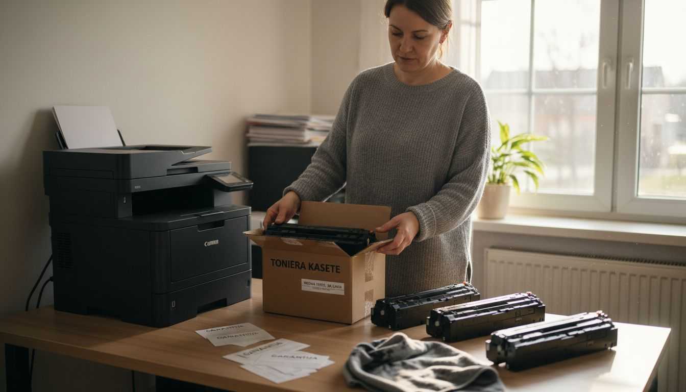 Biroja darbinieks rūpējas par printera apkopi un nepieciešamo materiālu sagādi.