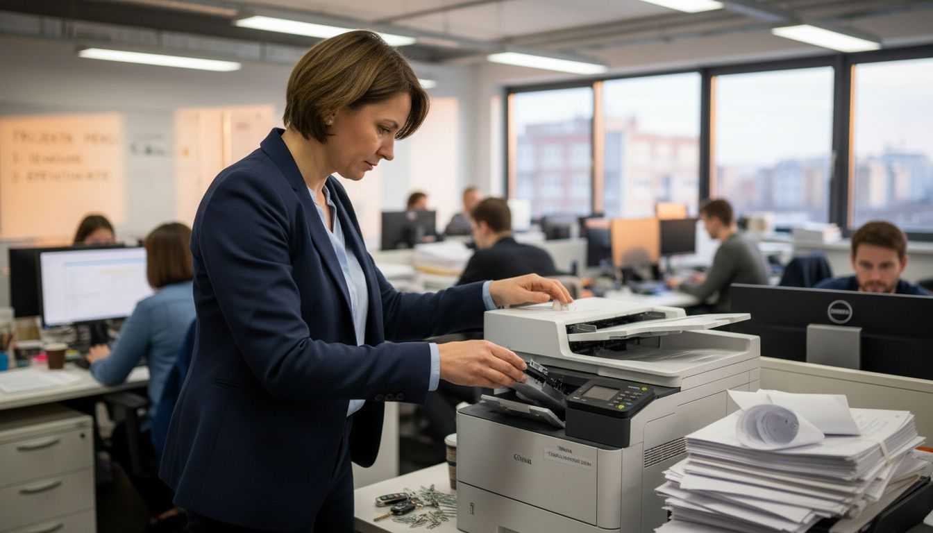 Biroja vadītājs rūpējas par printera ikdienas apkopi