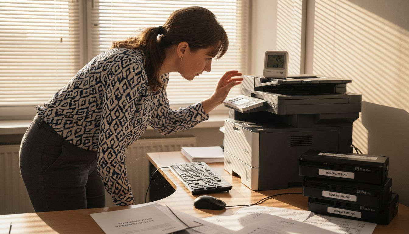 Administrators apkopes laikā pārbauda biroja mitruma līmeni.