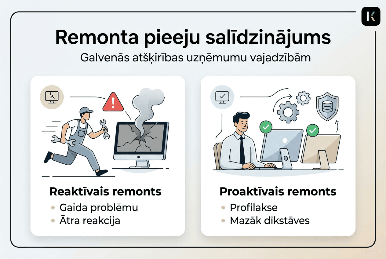 Infografika: Salīdzinām reaģējošos un preventīvos remontdarbus