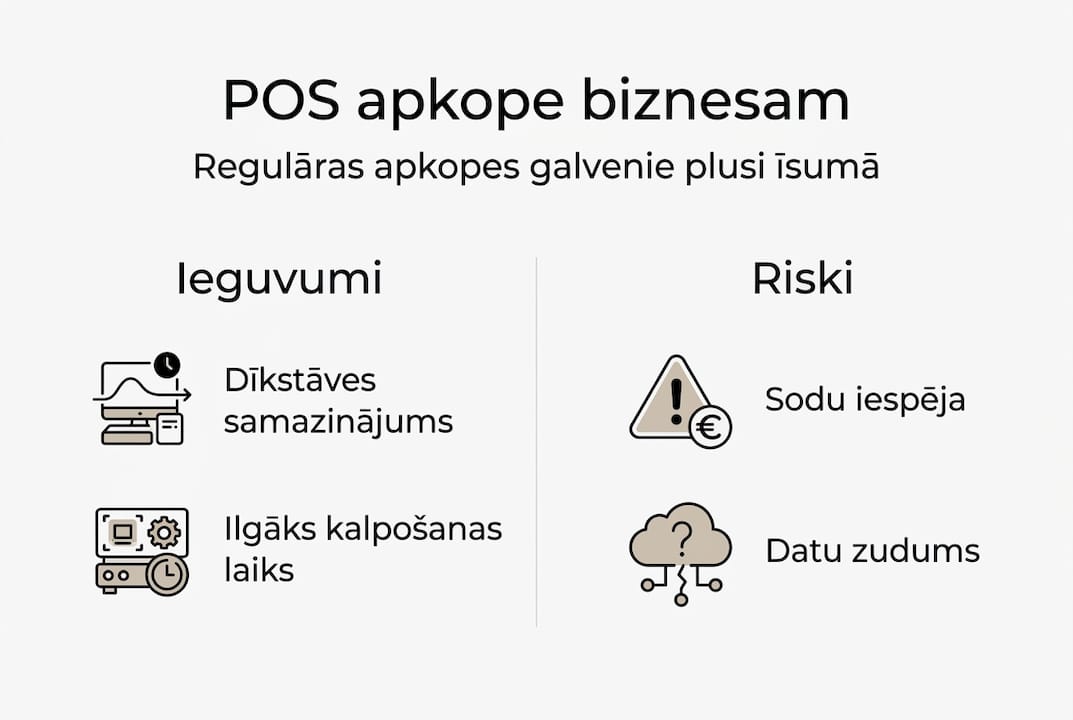 Infografika: Kāpēc POS sistēmu regulāra apkope ir svarīga – ieguvumi un iespējamie riski
