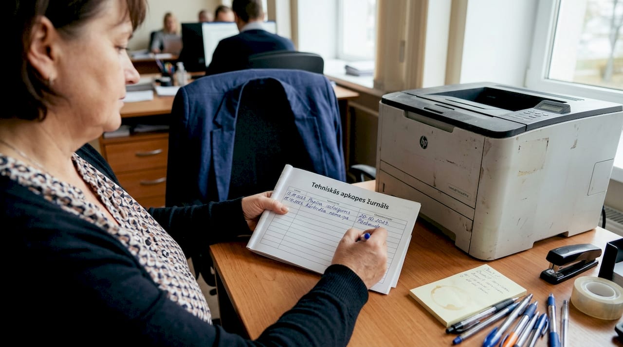 Administrators aizpilda printera apkopes žurnālu