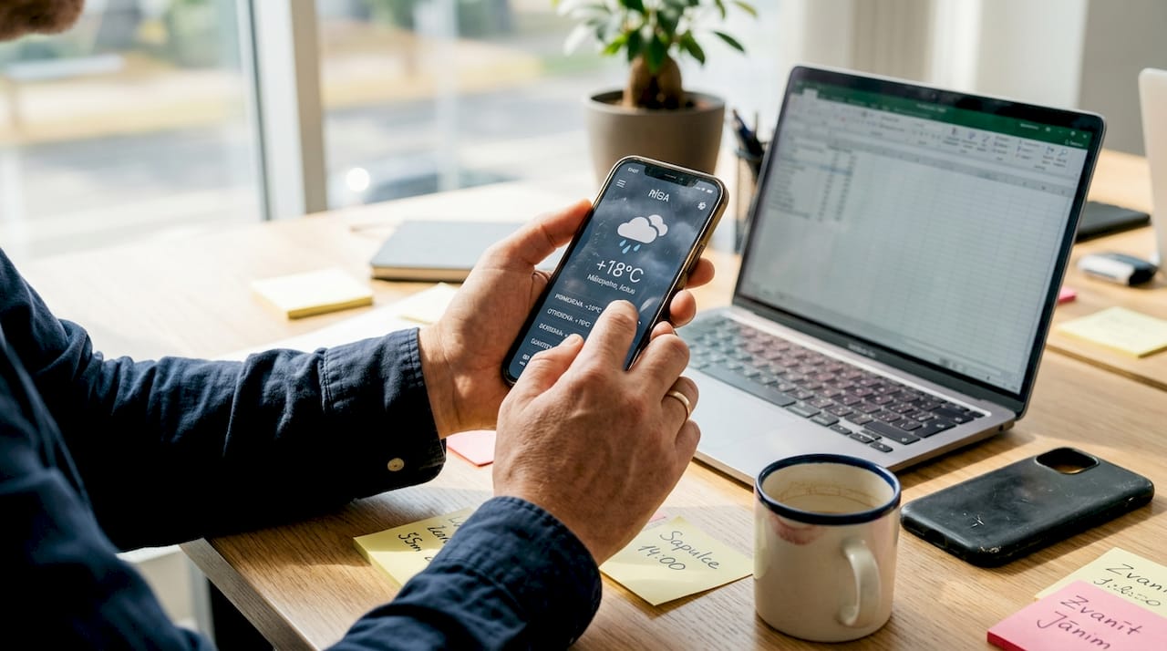 Cilvēks pārlapo viedtālruni, pieskaroties tā skārienjutīgajam ekrānam ar pirkstiem.