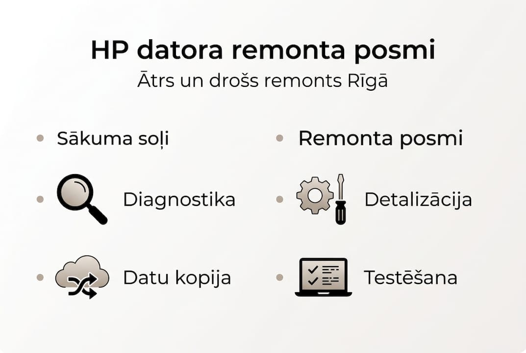 Infografika: kā soli pa solim salabot HP datoru