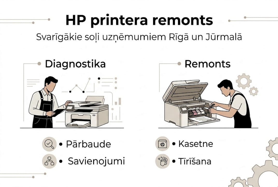 HP printeru remonta soļu vizuālais pārskats