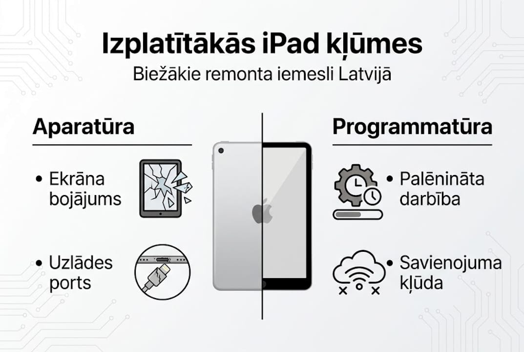 iPad remontu ceļvedis: biežāk sastopamās problēmas un to risinājumi