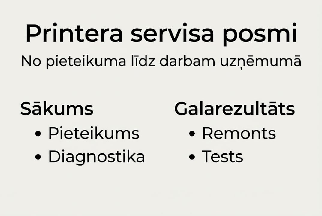 Infografika: kā norit printera apkalpošanas process soli pa solim