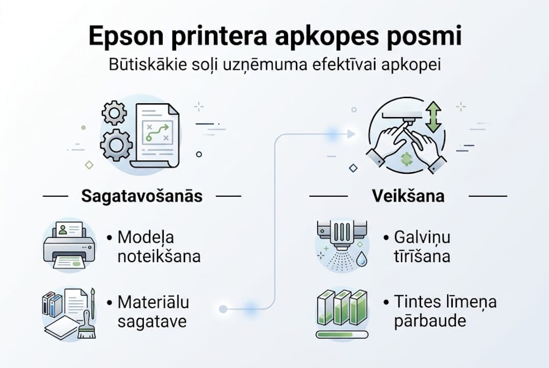 Epson printera kopšanas soļu infografika