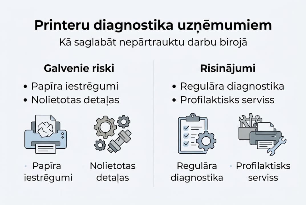 Infografika: biežāk sastopamās printeru diagnostikas problēmas un to efektīvi risinājumi