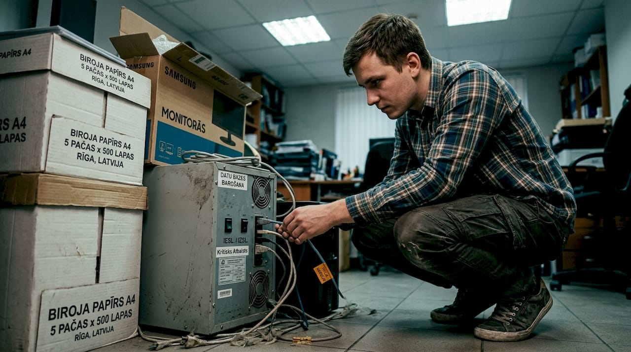 Tehniķis pārbauda rezerves elektroapgādes sistēmu