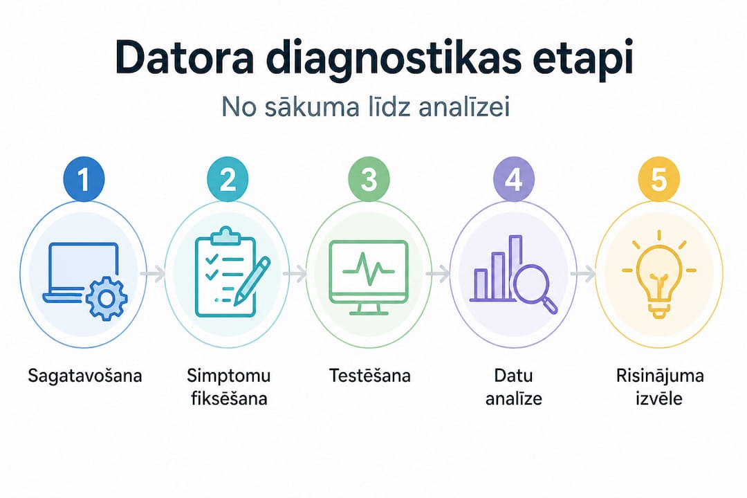 Infografika: soli pa solim datora diagnostikas process