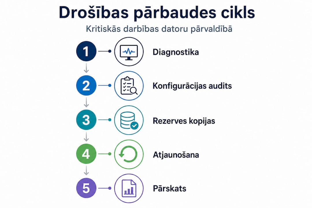 Infografika, kurā attēlots drošības audita cikla process