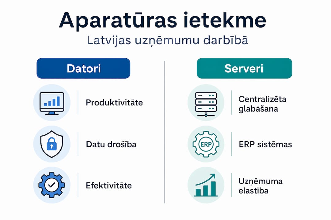 Infografika, kurā salīdzināta datoru un serveru ietekme