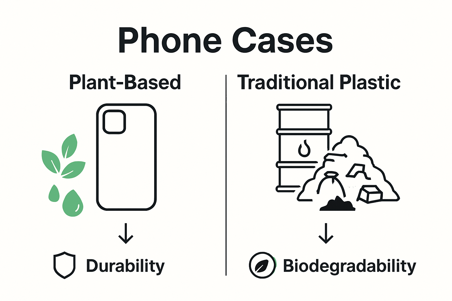 Infographic comparing plantbased and plastic cases