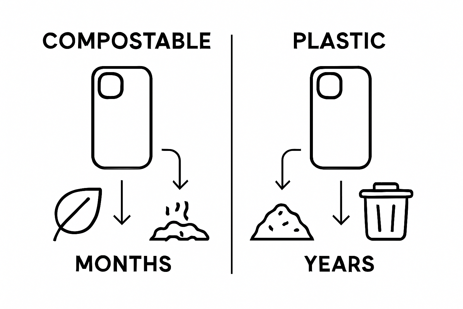 Infographic comparing compostable and plastic cases