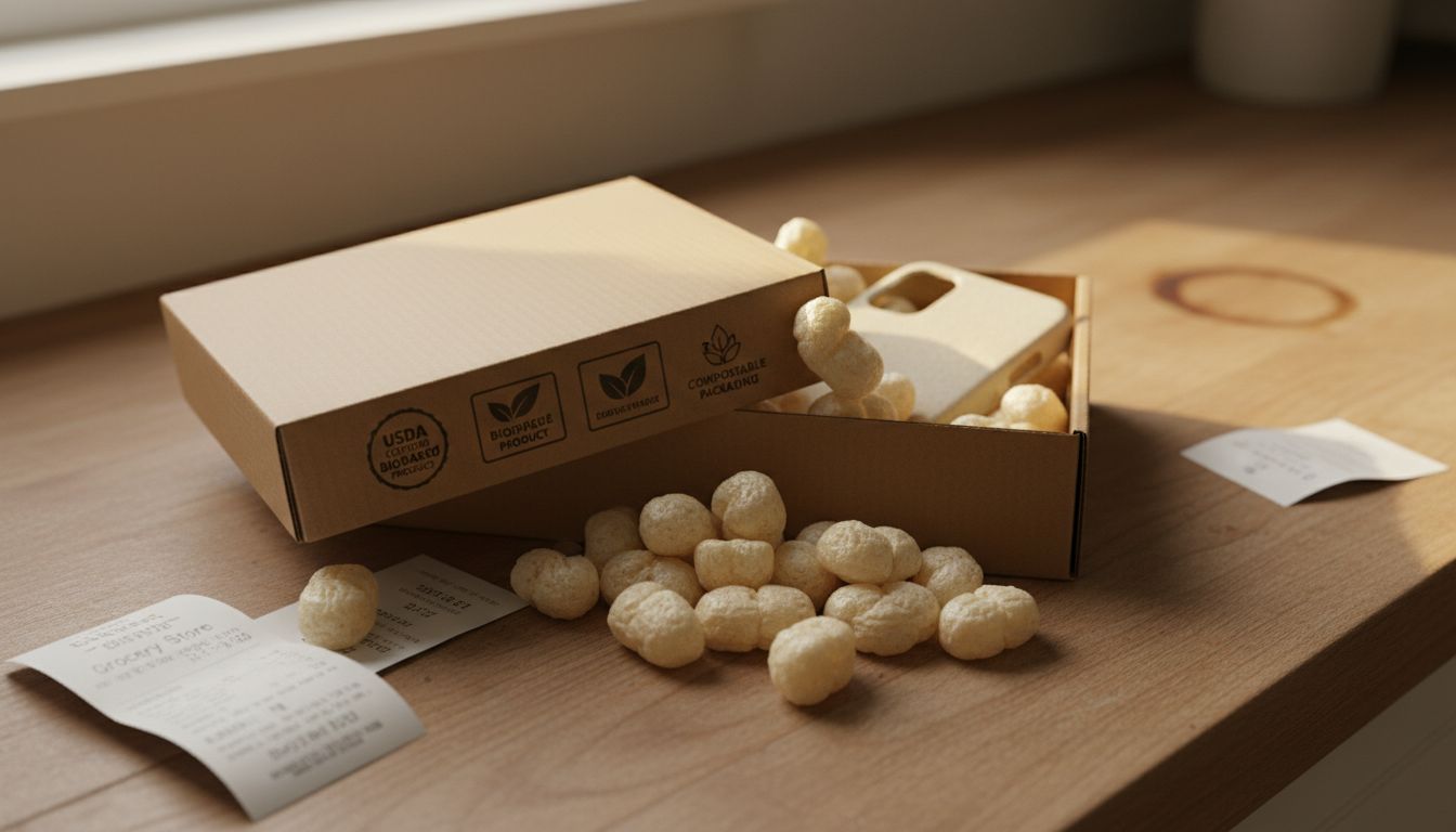 Eco labels on phone case packaging