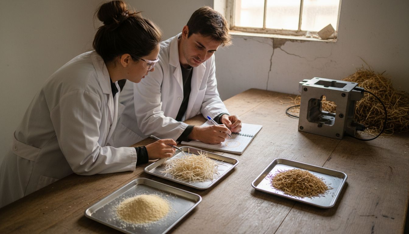 Engineers examining compostable material samples