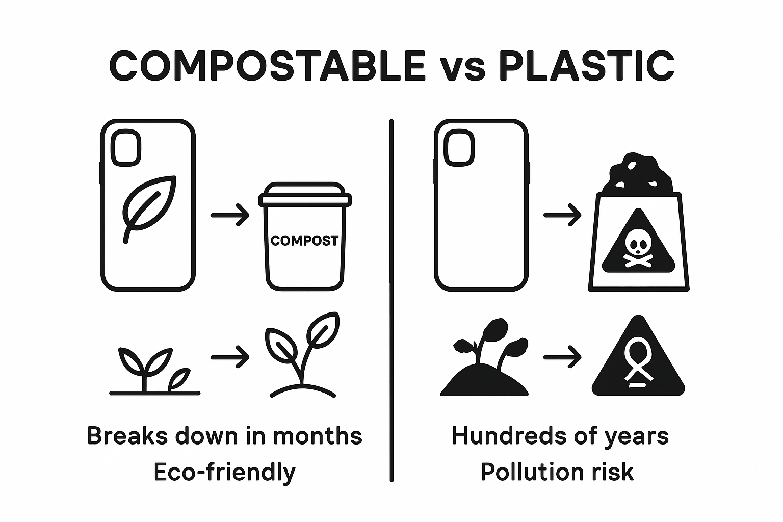 Comparison of compostable and plastic cases