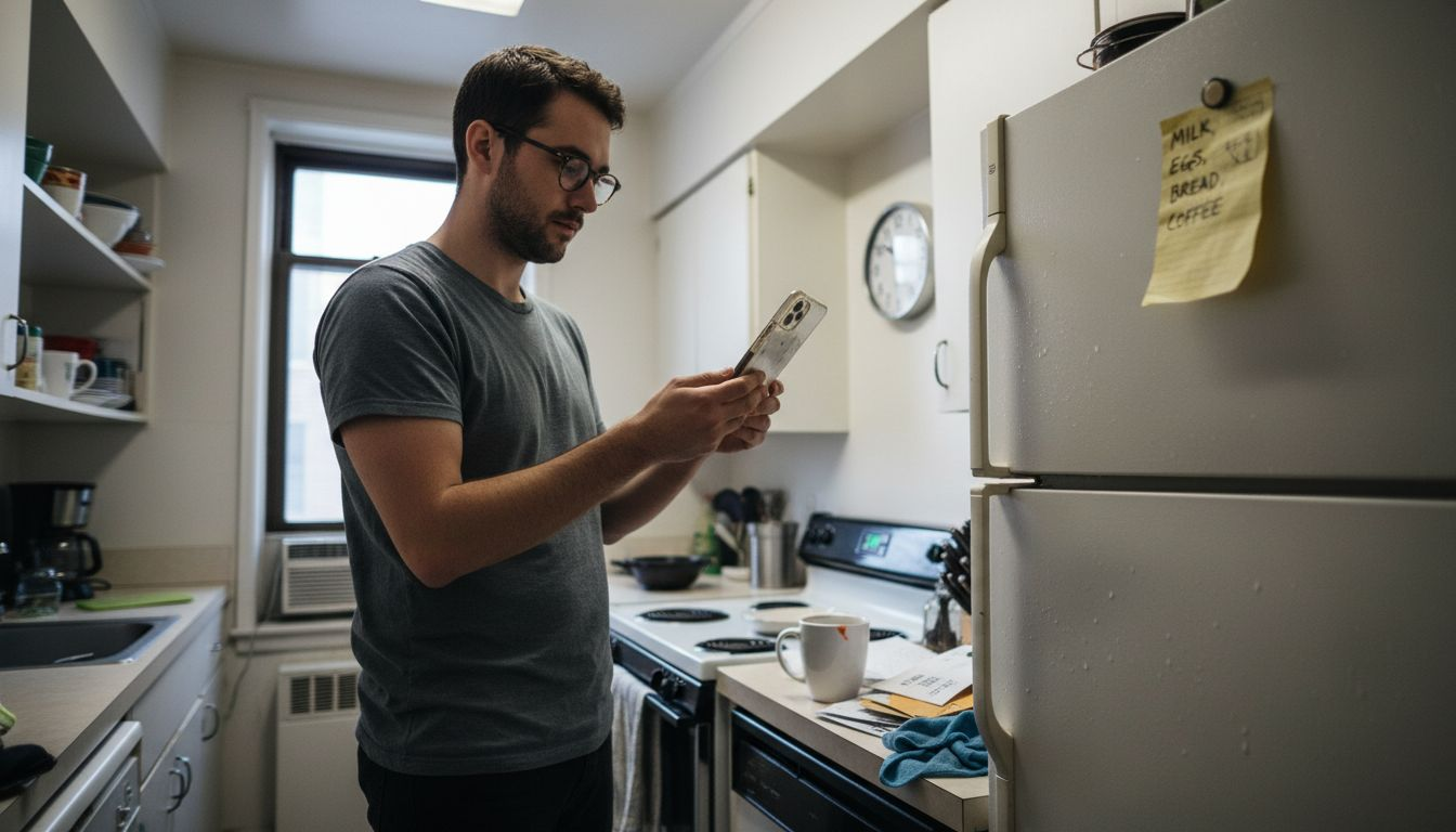 Man examining worn plastic phone case