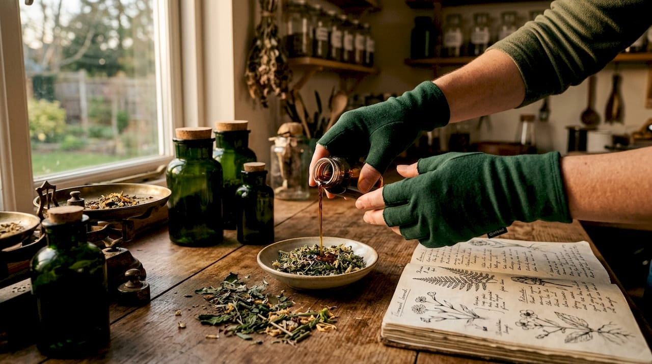 Hands preparing herbal antioxidant extract in lab