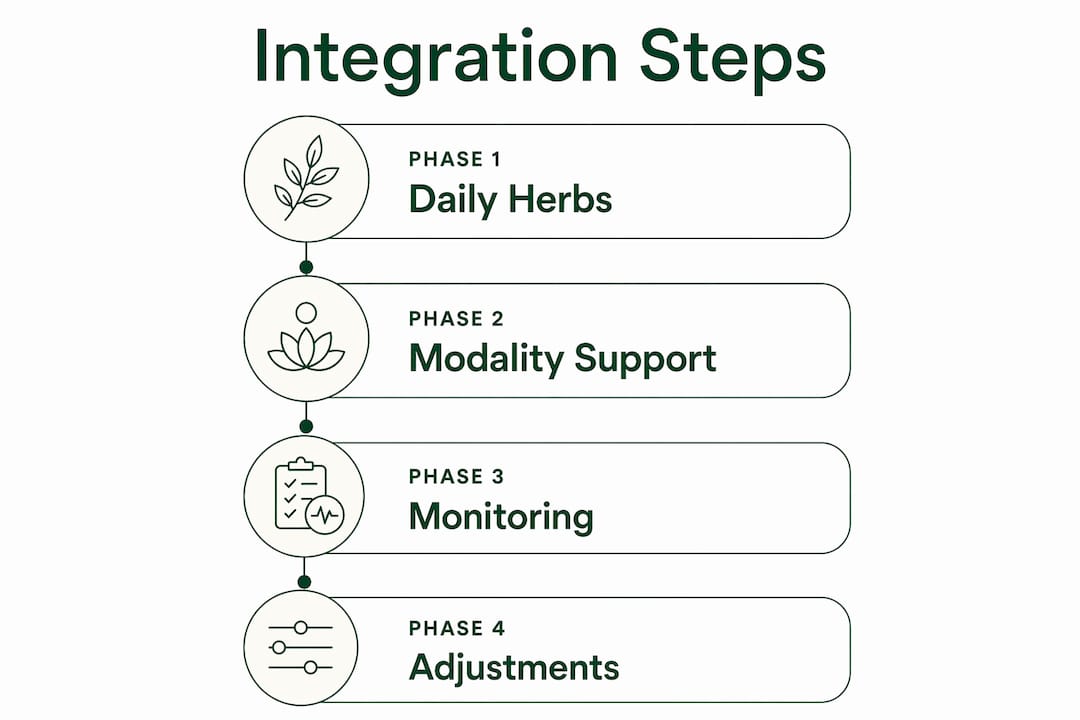Infographic showing step-by-step herbal and modality integration