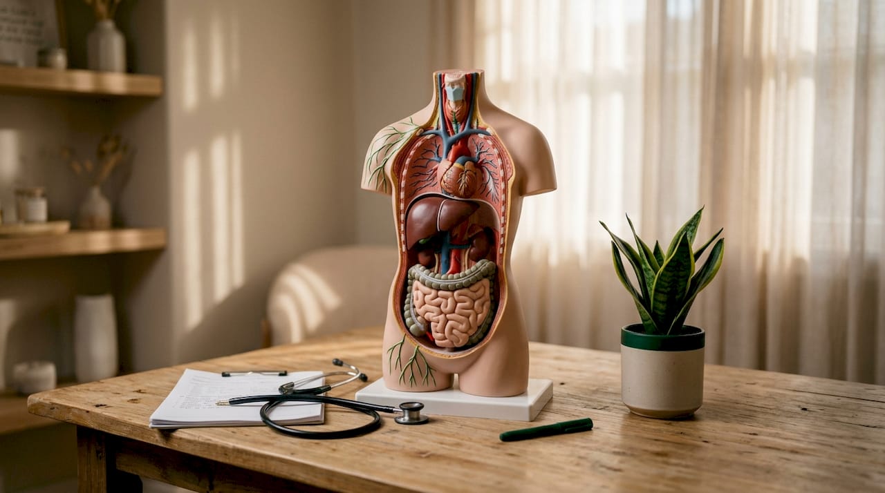 Overhead view of anatomical detox organs model