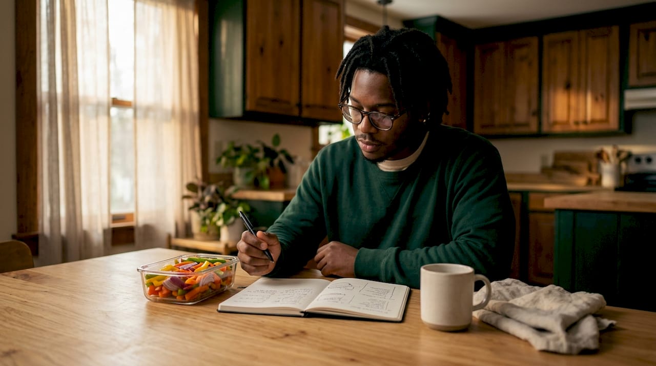 Man planning whole food plant-based meals