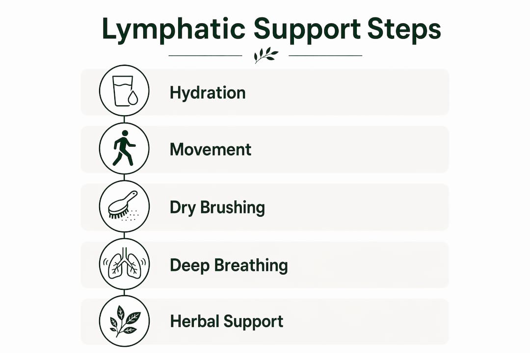 Infographic illustrating steps in lymphatic support wellness