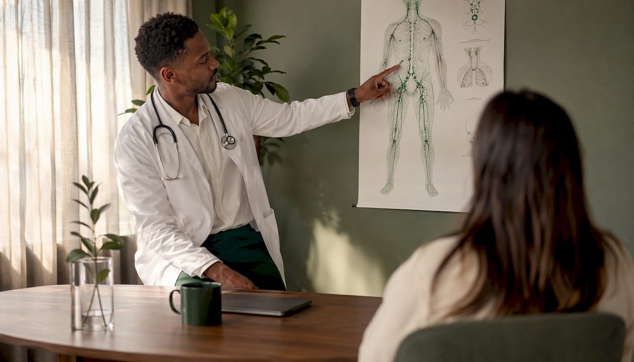 Doctor explaining lymph node locations
