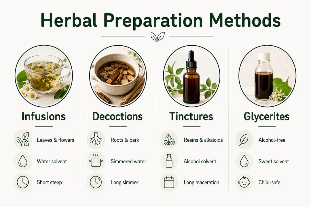 Infographic comparing herbal preparation methods