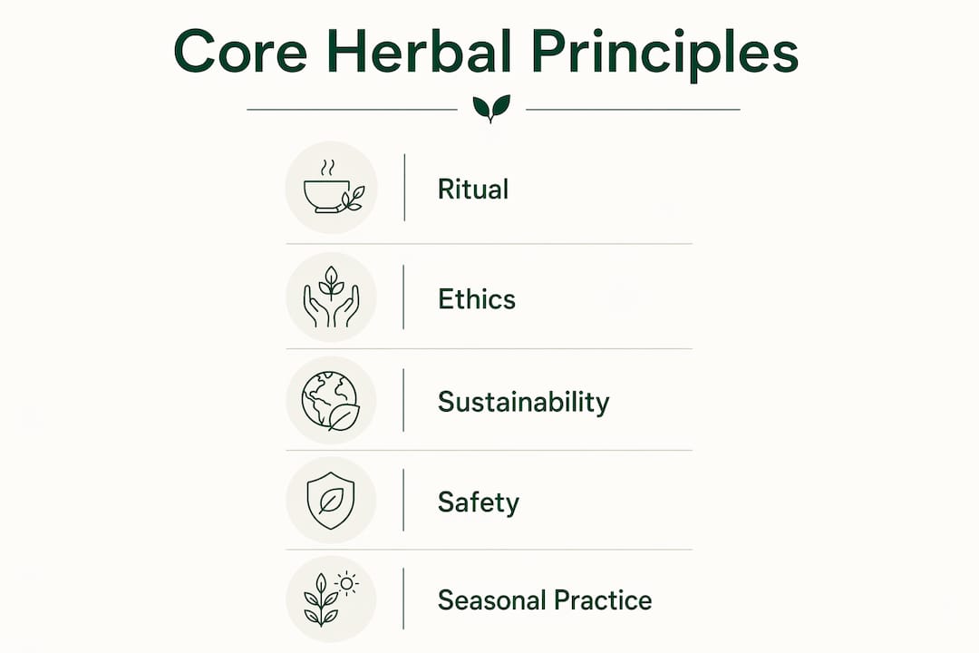 Infographic showing core principles of ancestral herbal healing UK