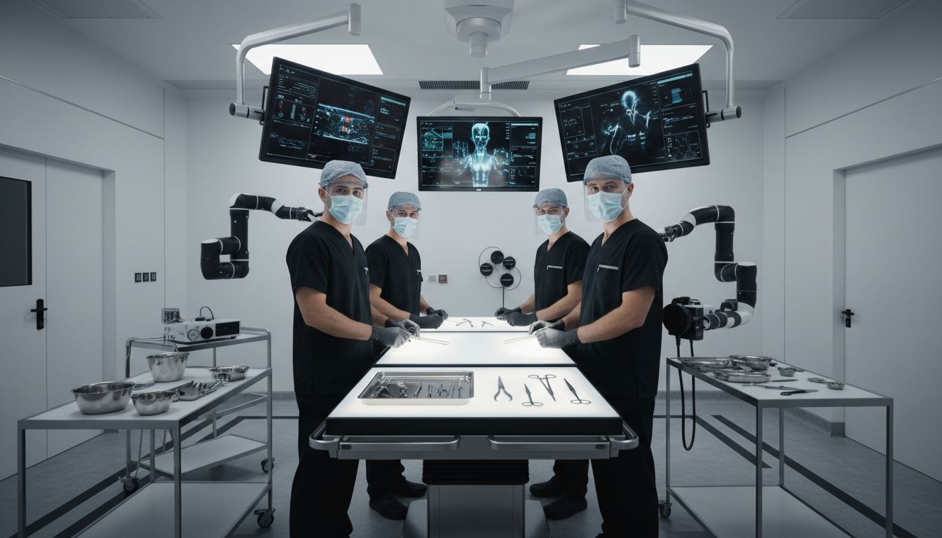 Modernes OP-Team bei Vorbereitung eines Eingriffs