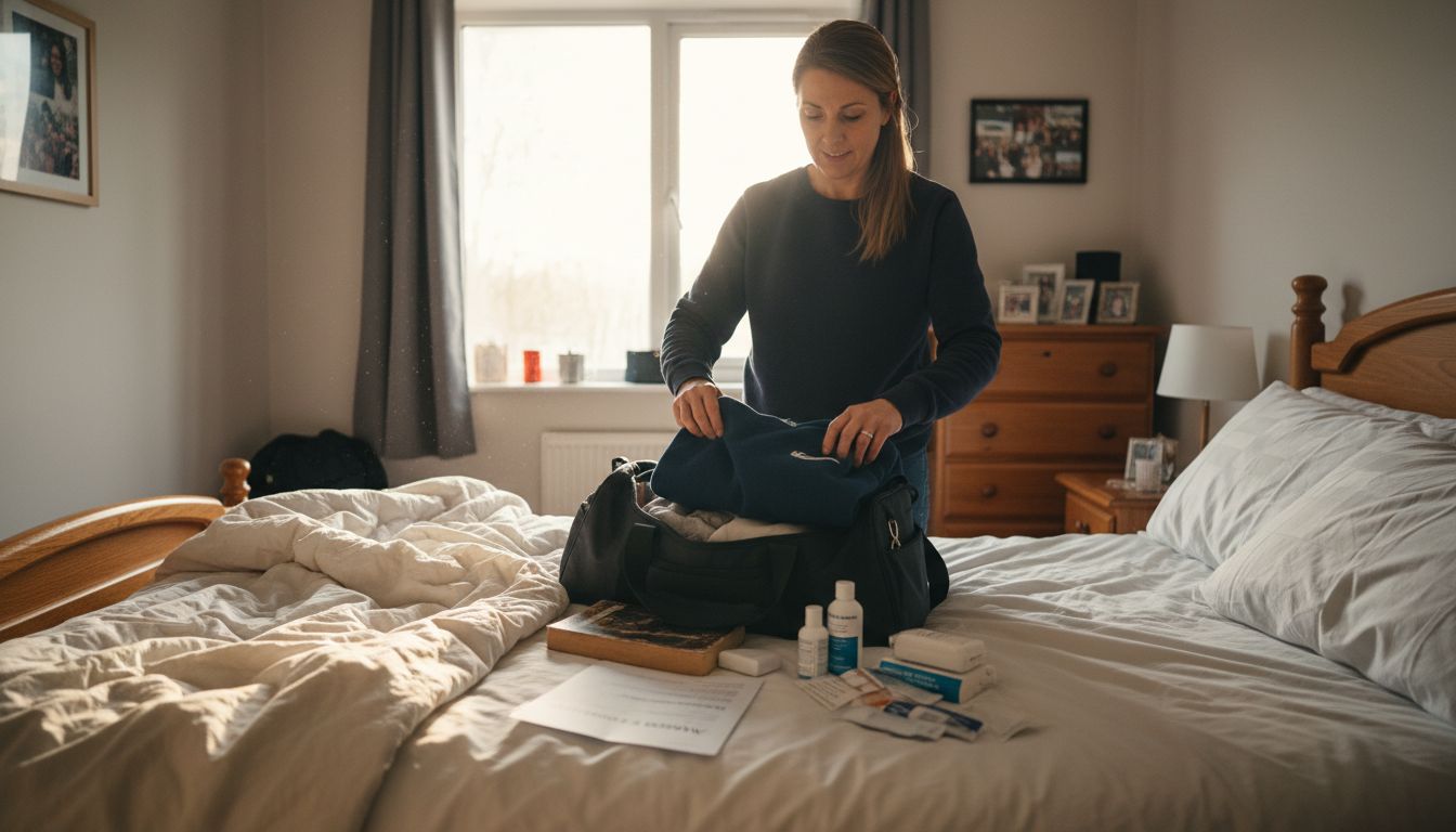 Patientin bereitet Tasche für Operation vor