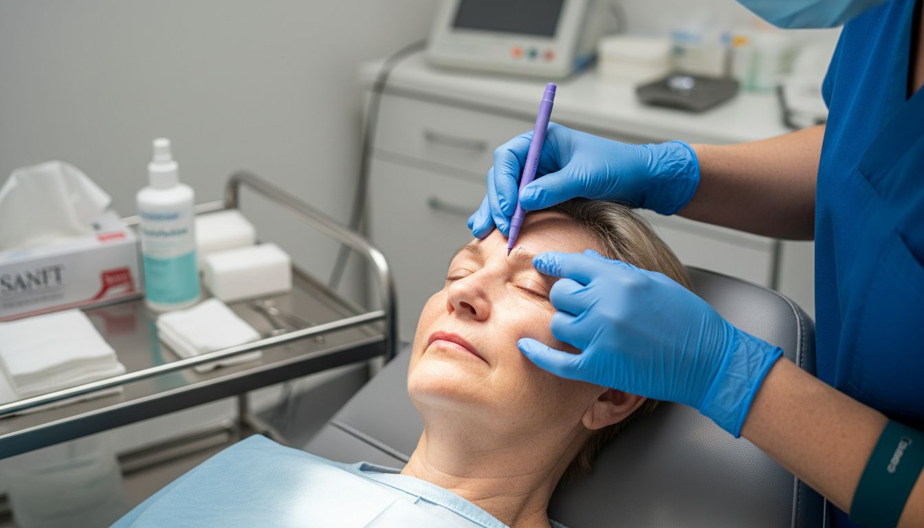 Vor der Lidstraffung zeichnet der Operateur die Schnittf&uuml;hrung am Oberlid an.