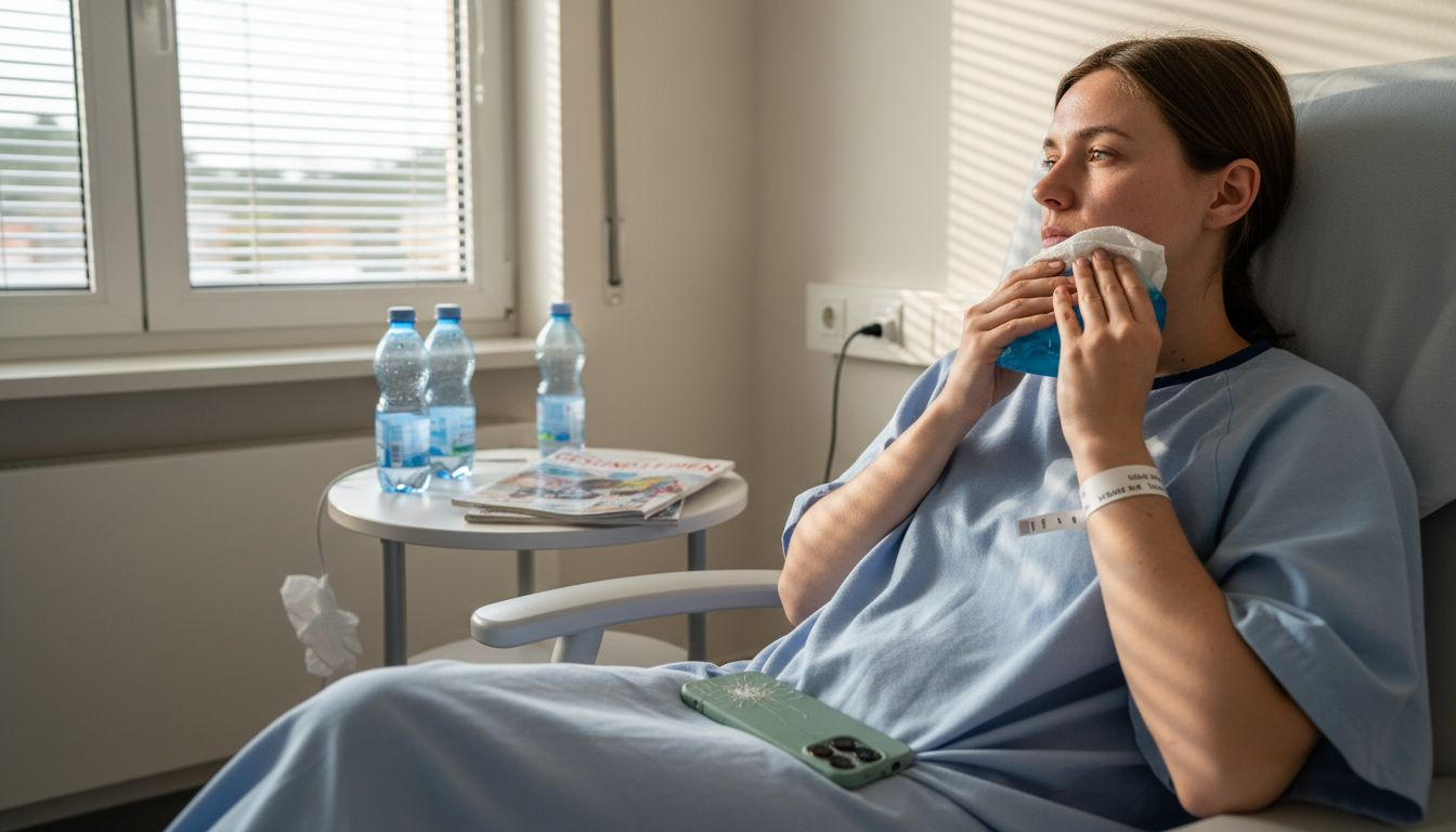 Eine Frau erholt sich nach einer Operation im Aufwachraum des Krankenhauses.