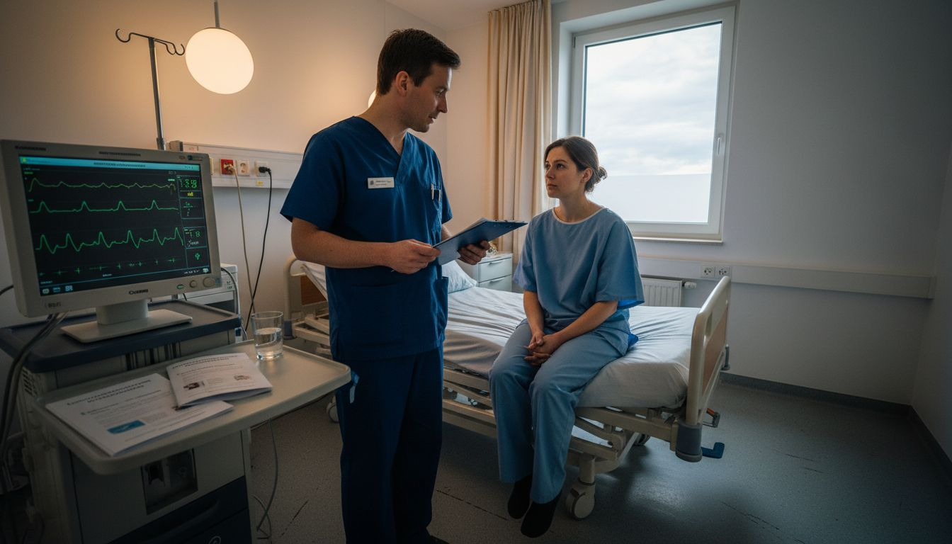 Eine Patientin steht kurz vor einer Brustoperation und trifft letzte Vorbereitungen.