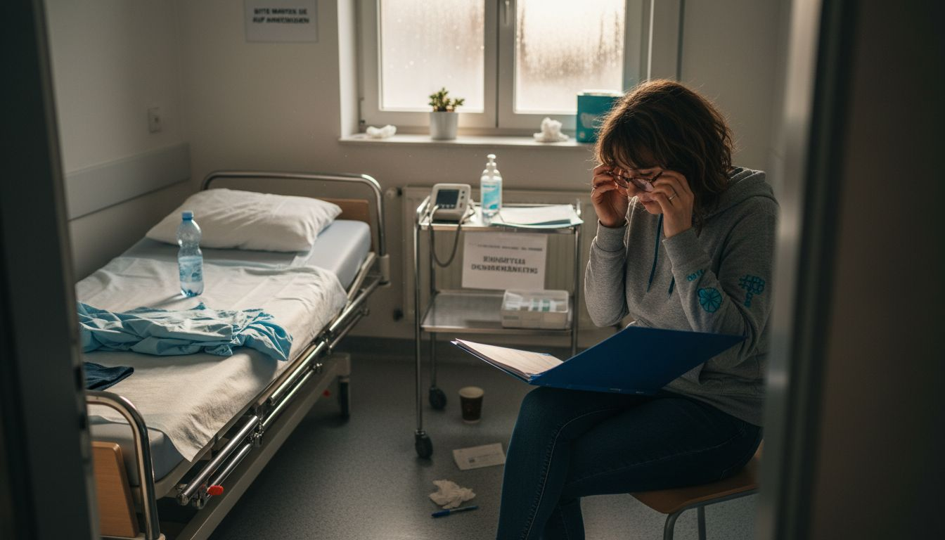 Frau bereitet sich auf eine Untersuchung im Krankenhaus vor