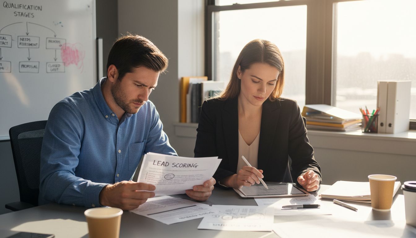 Sales team discussing qualification stages