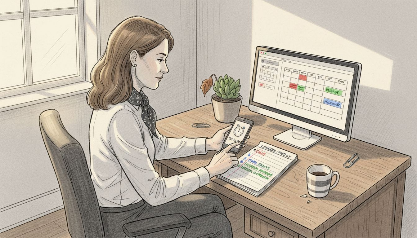 Businesswoman setting LinkedIn outreach schedule