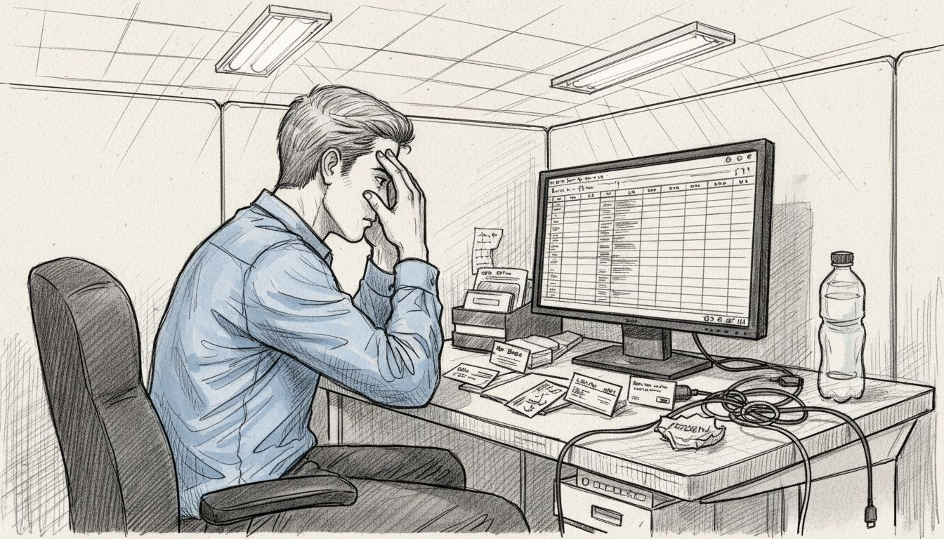 Stressed sales rep overwhelmed by cold outreach