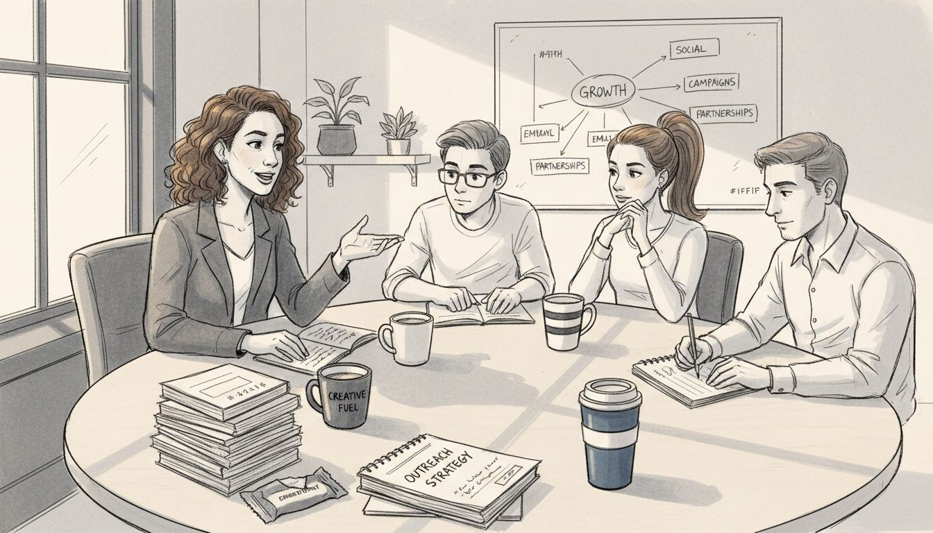 Founder leading team discussion in meeting room