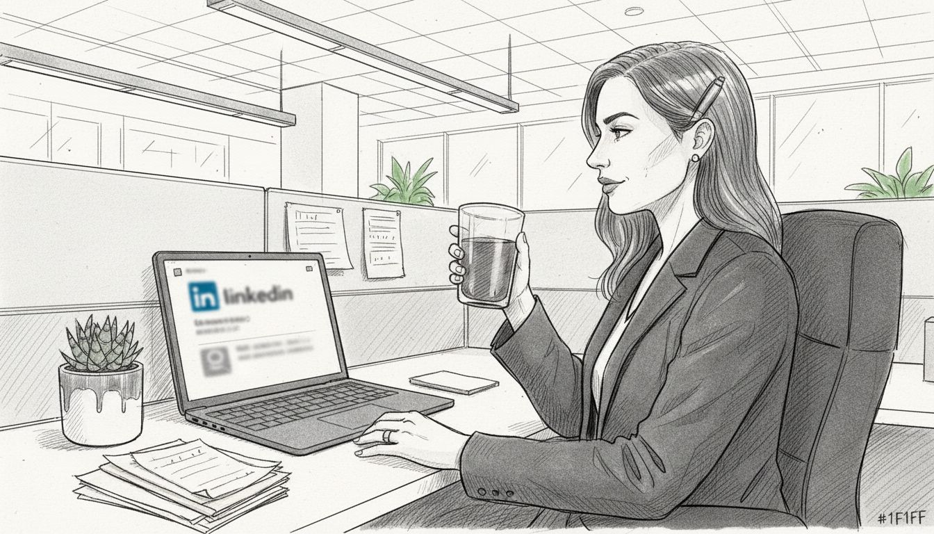 Woman auditing LinkedIn profile for trust