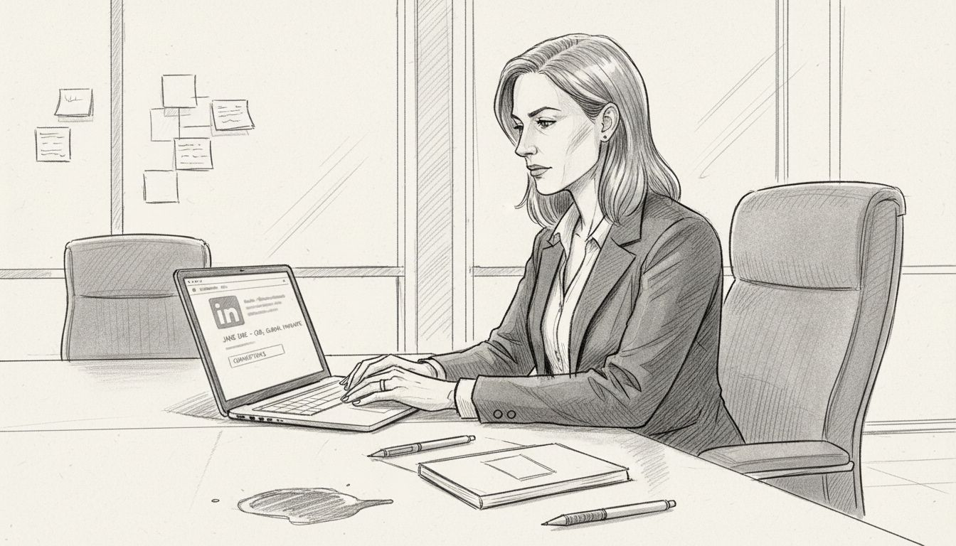 Executive reviewing LinkedIn profile for credibility